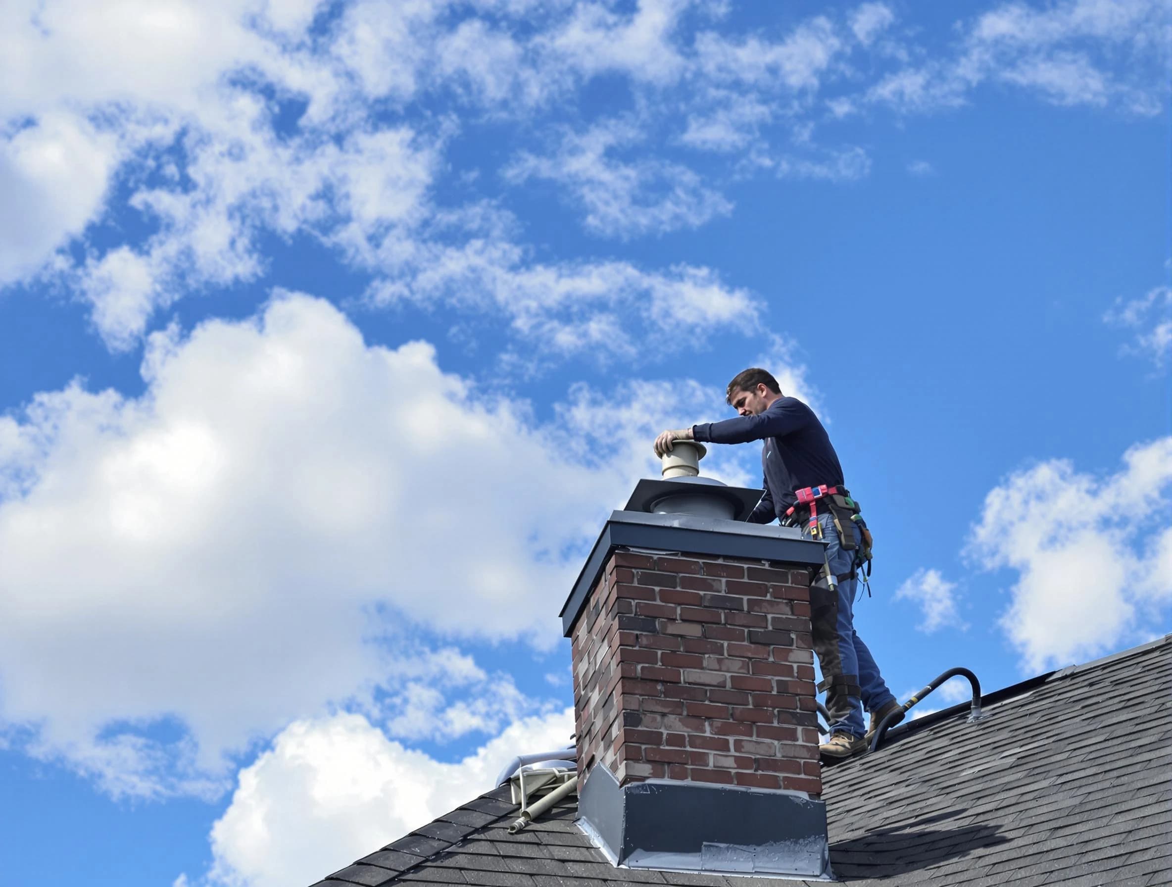 Newnan Chimney Sweep installing a sturdy chimney cap in Newnan, GA