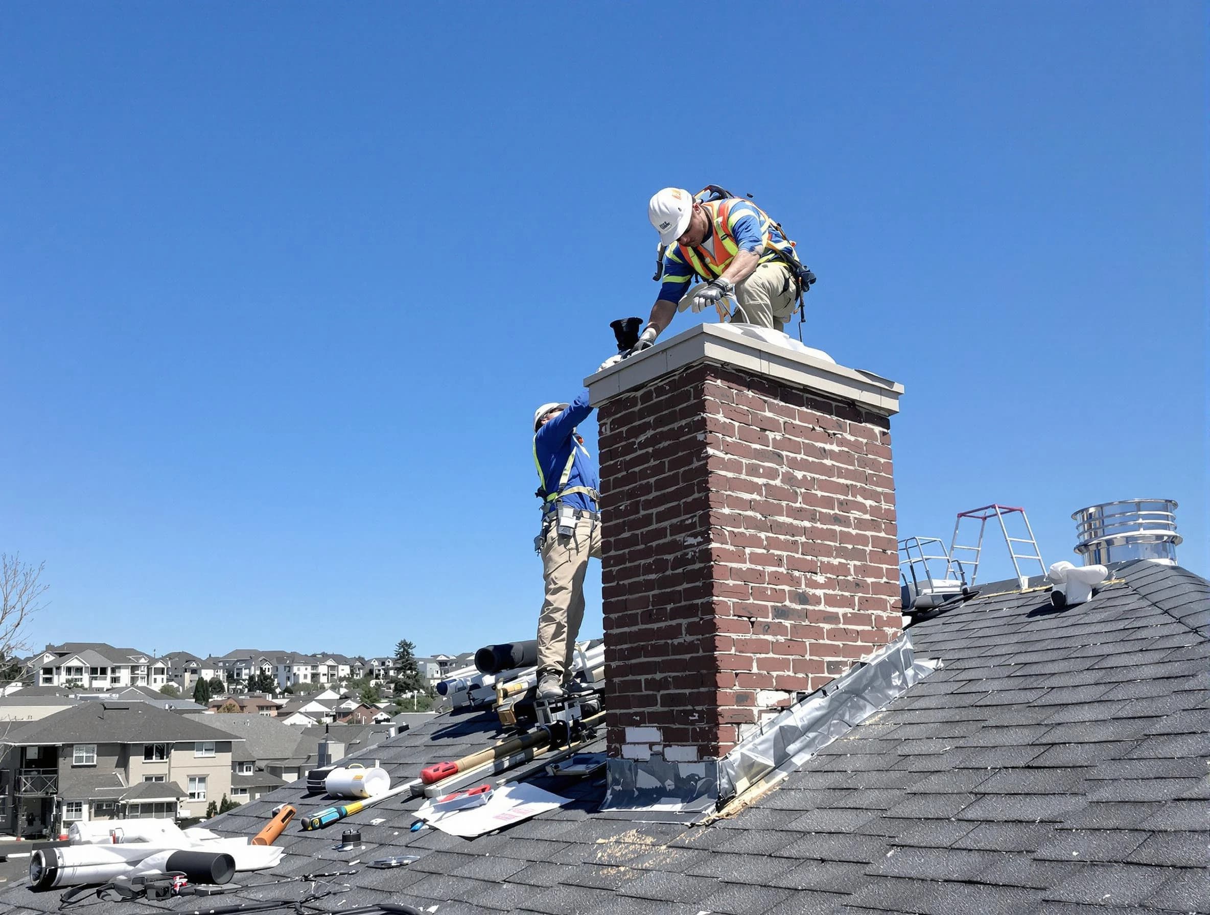 Newnan Chimney Sweep repairing a chimney crown in Newnan, GA