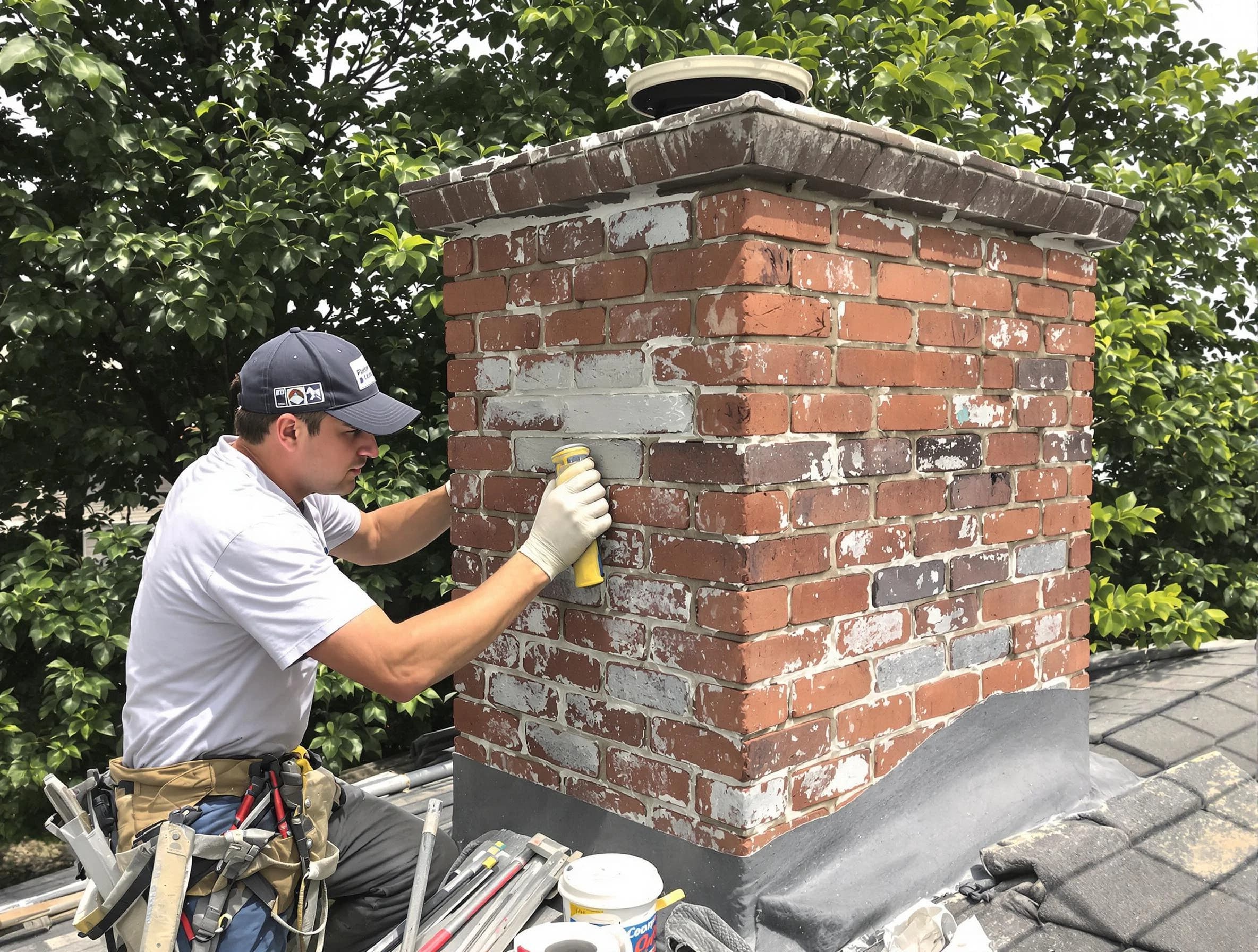 Newnan Chimney Sweep restoring an aging chimney in Newnan, GA