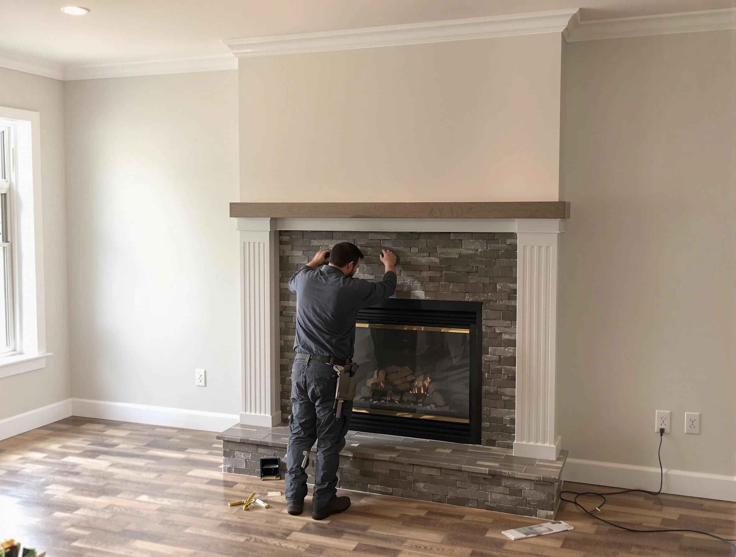 Newnan Chimney Sweep finishing a custom fireplace install in Newnan, GA