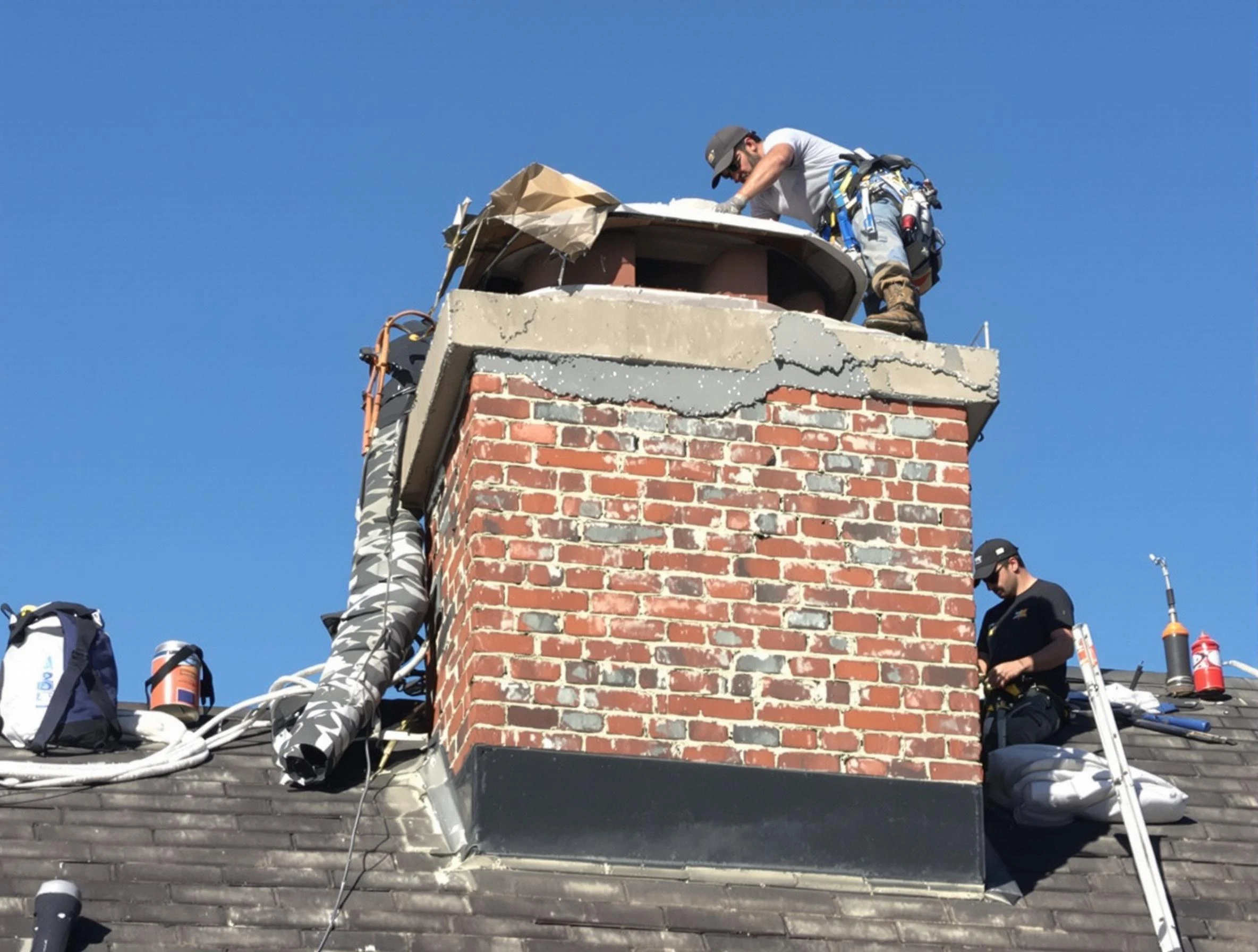 Newnan Chimney Sweep installing a custom chimney crown in Newnan, GA
