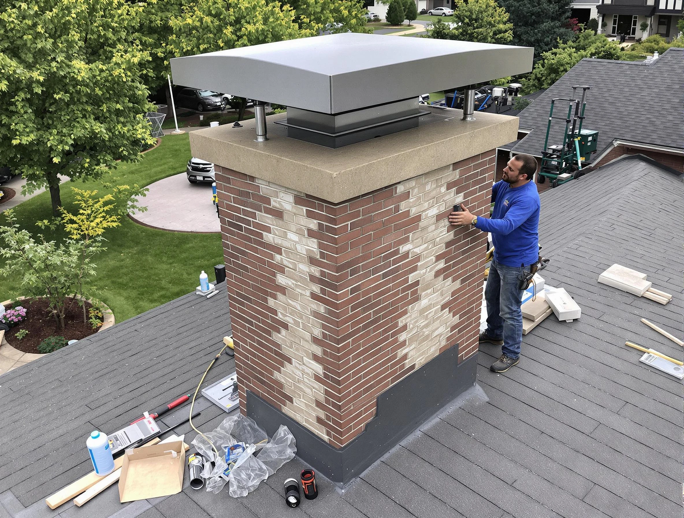 Newnan Chimney Sweep team working on a custom chimney remodel in Newnan, GA